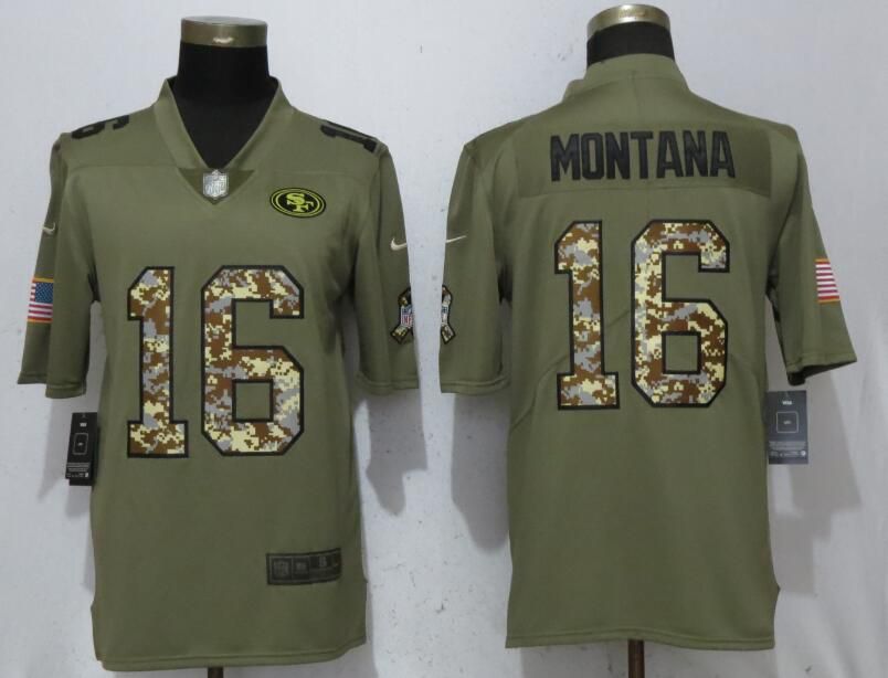 Men San Francisco 49ers #16 Montana Olive Camo Carson Salute to Service Limited Nike NFL Jerseys->youth nfl jersey->Youth Jersey